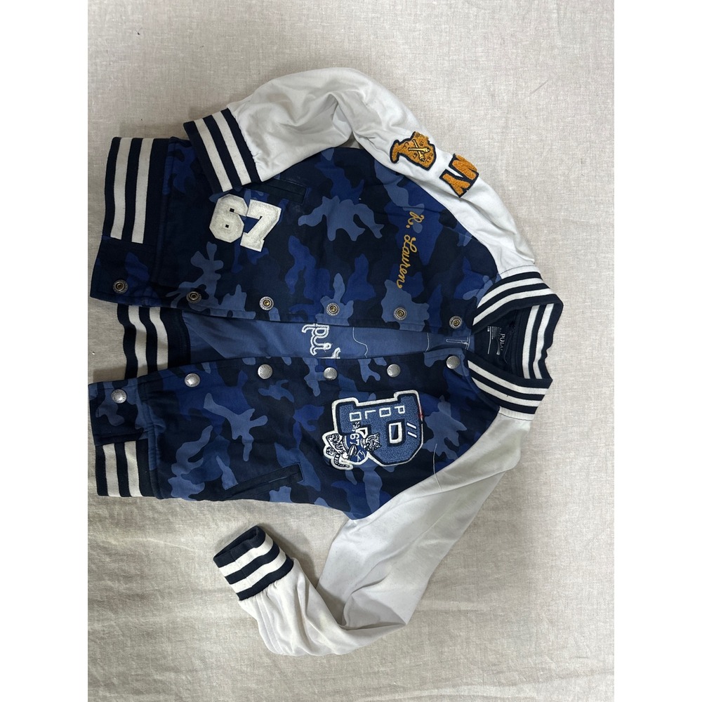 Polo Ralph Lauren Boys 5 Blue Camo Varsity Letterman Jacket Tiger Football RL